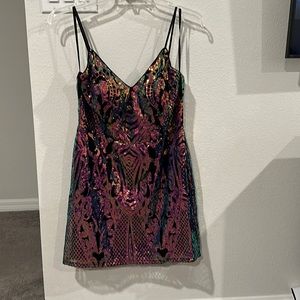 Sequin spaghetti strap homecoming dress